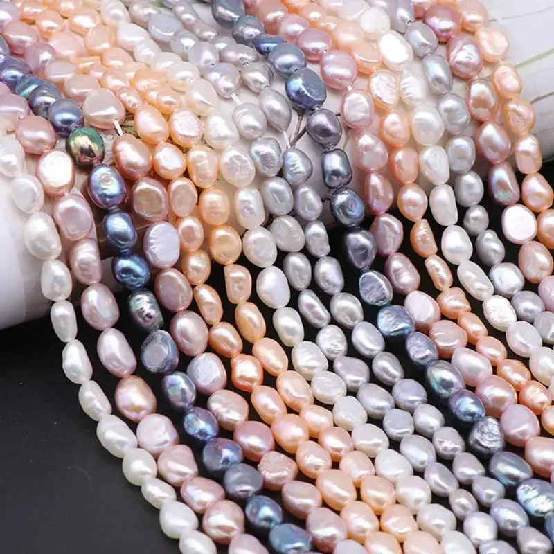 

7x9mm White Pink Purple Real Irregular Freeform Rice Natural Freshwater Pearl Beads For Jewelry Making Strand 15"