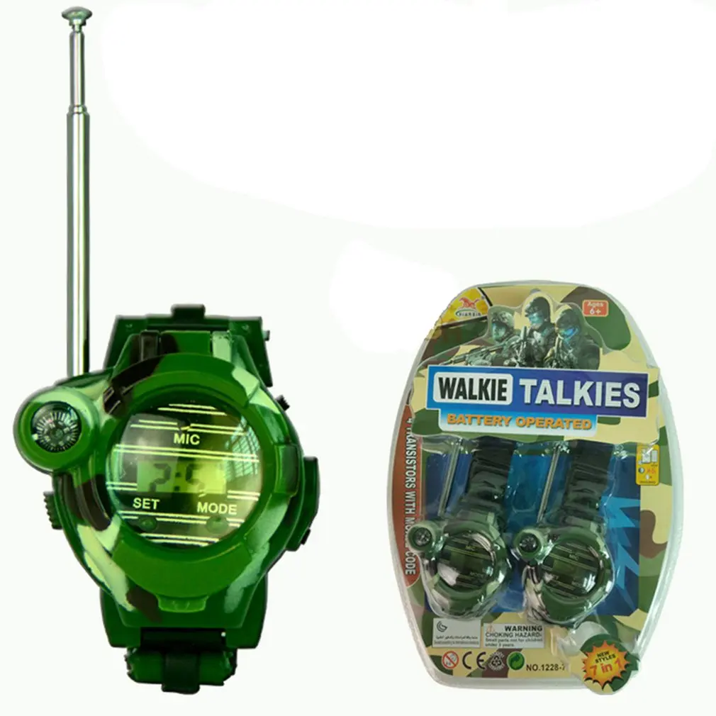 2pcs Walkie Talkie Portable 7 In 1 Camo Style Walky Talky With Night Light Looking Glass For Camping Ourdoor Tool Children Toy