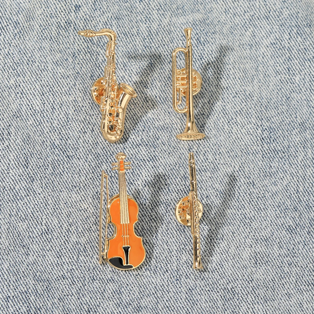 4 أنماط كلاسيكية البوق الناي الكمان ساكس على شكل دبابيس ذهبية آلة موسيقية التشيلو تصميم دبابيس الموسيقى موضوع شارة