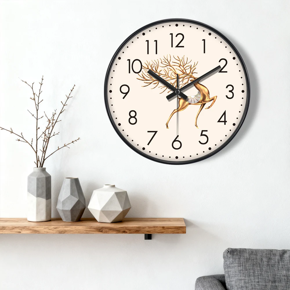 

Vintage Wall Clock Art Design Elegant Brown Non-ticking Movement Retro Decor For Living Room Office Classic-style Home Decor