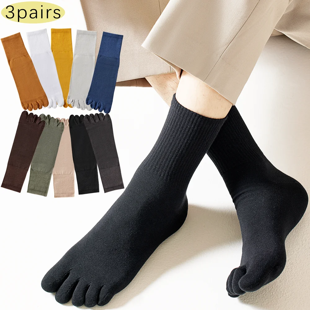 3 Pairs Men's Split-Toe Crew Socks 100% Cotton Anti-Friction, Moisture-Wicking Long-Lasting Freshness, Solve Sweaty Feet Issues!