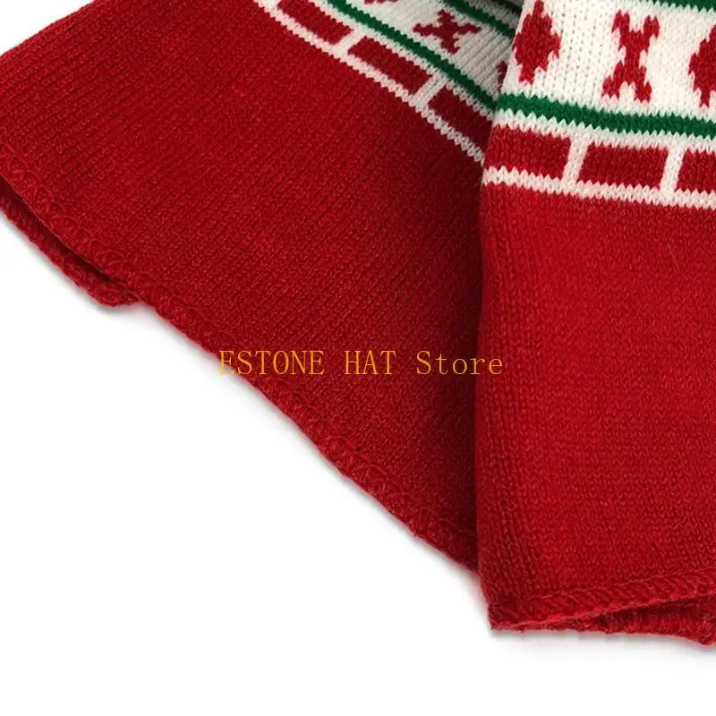 49MF Women Men Winter 2 Pieces Christmas Beanie Hat Long Scarf Set Snowflake Stripes Print Knitted Skull Cap Holiday Xmas