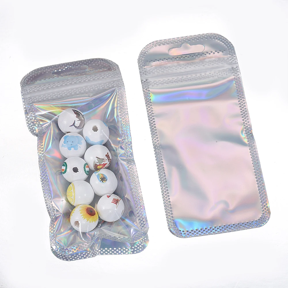 50pcs/lot Thick Laser packaging bag Flat Bath Salt Cosmetic Bag One Side Clear Holographic Mini Aluminum Foil Zip Lock Bags