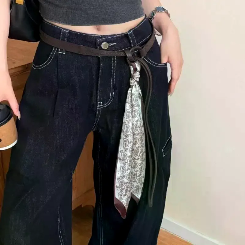 أزياء غير ثقب عقدة نمط أحزمة بو الجلود رقيقة حزام المرأة الجينز فستان ديكور حزام