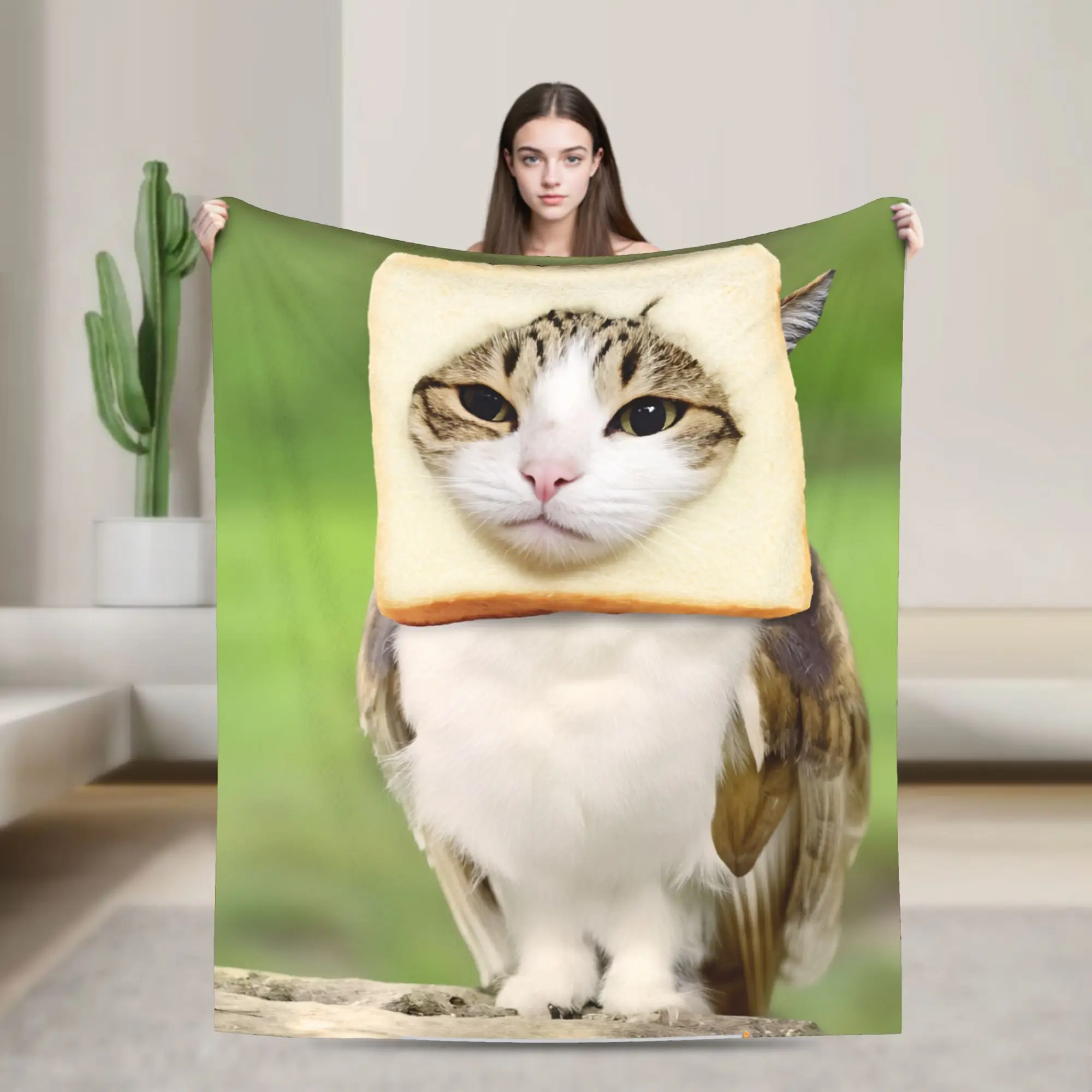 Bread Head Meowl Cat Warm Comfy Blanket  Fashion Travel Car Bedding Throws Bedroom Flannel Bedspread Sofa Bed Cover