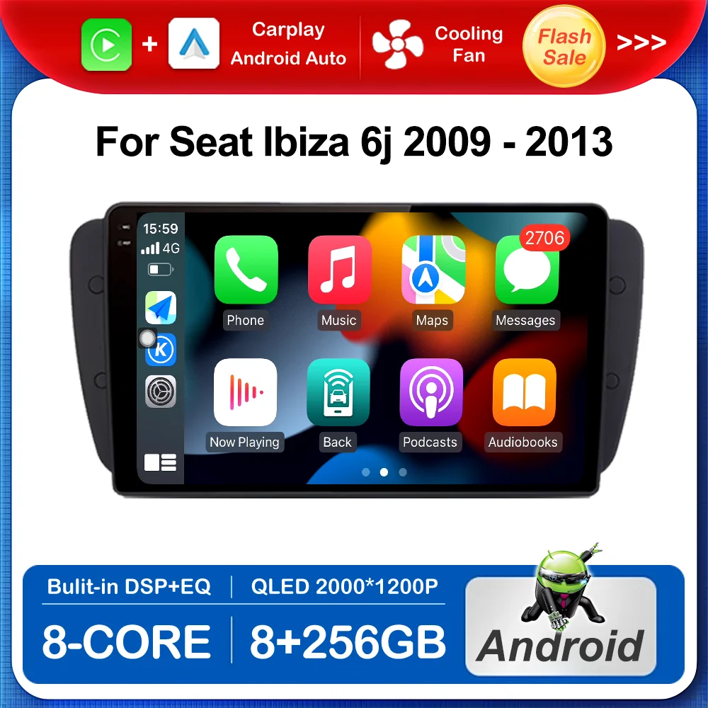 

9 inch Android OS HD Screen Car Multimedia Stereo Player for Seat Ibiza 6j 2009 - 2013 GPS Navi WiFi Bluetooth 4G Cooling Fan