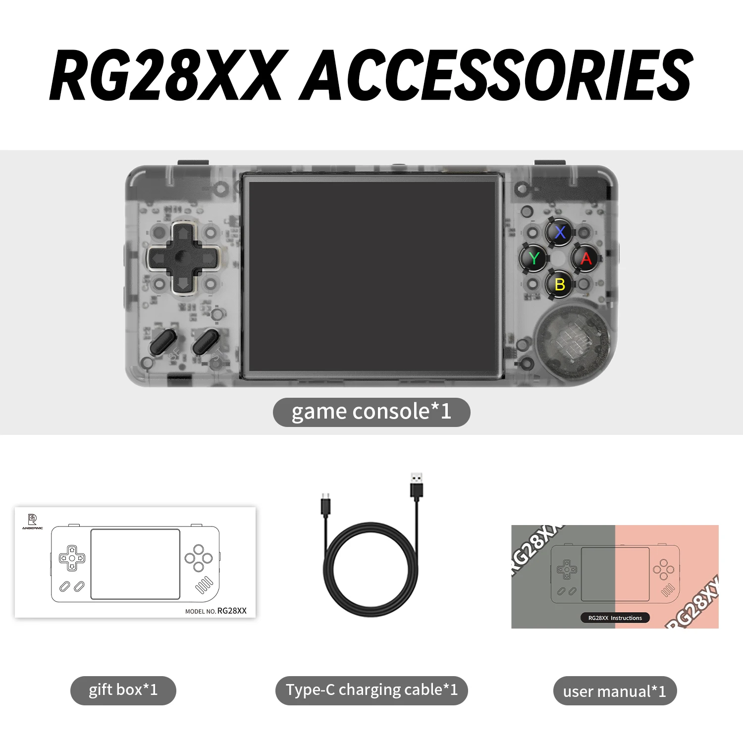 ANBERNIC RG28XX Retro Handheld Game met Linux-systeem, 2,83 inch IPS-scherm, multimedia & TV-uitgang, HDMI-uitgang, TV HDMI-uitgang