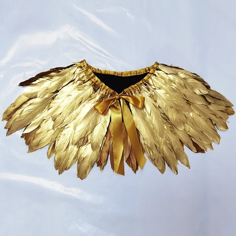 Gótico vitoriano encolher xales dourado colar falso pena de ganso ombro envoltório capa fita guarnições cosplay festa mn1