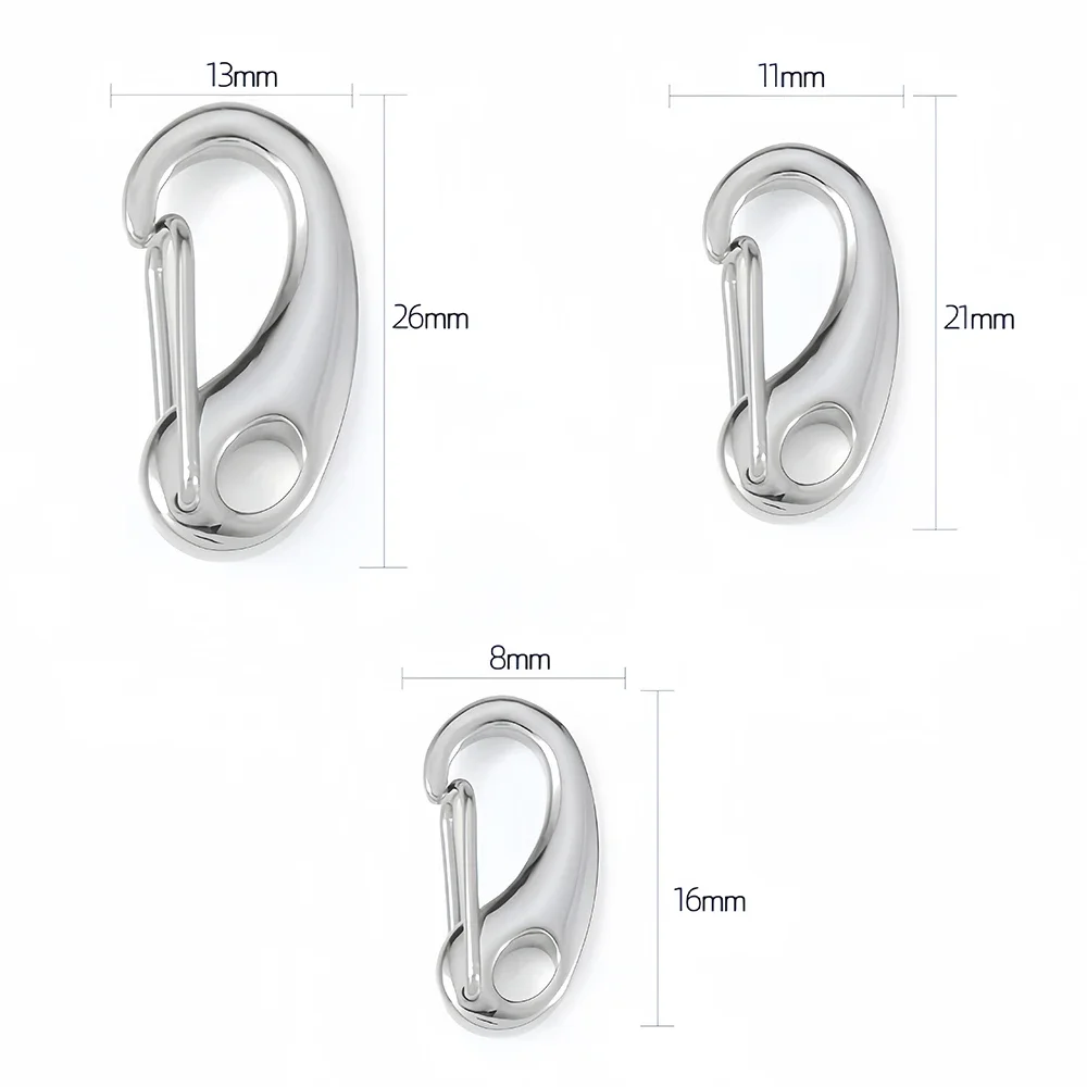3Pcs Stainless Steel Lobster Clasp Snap Hook D-shaped Keychain Connectors Parts for Bracelet Necklace Chain DIY Jewelry Making