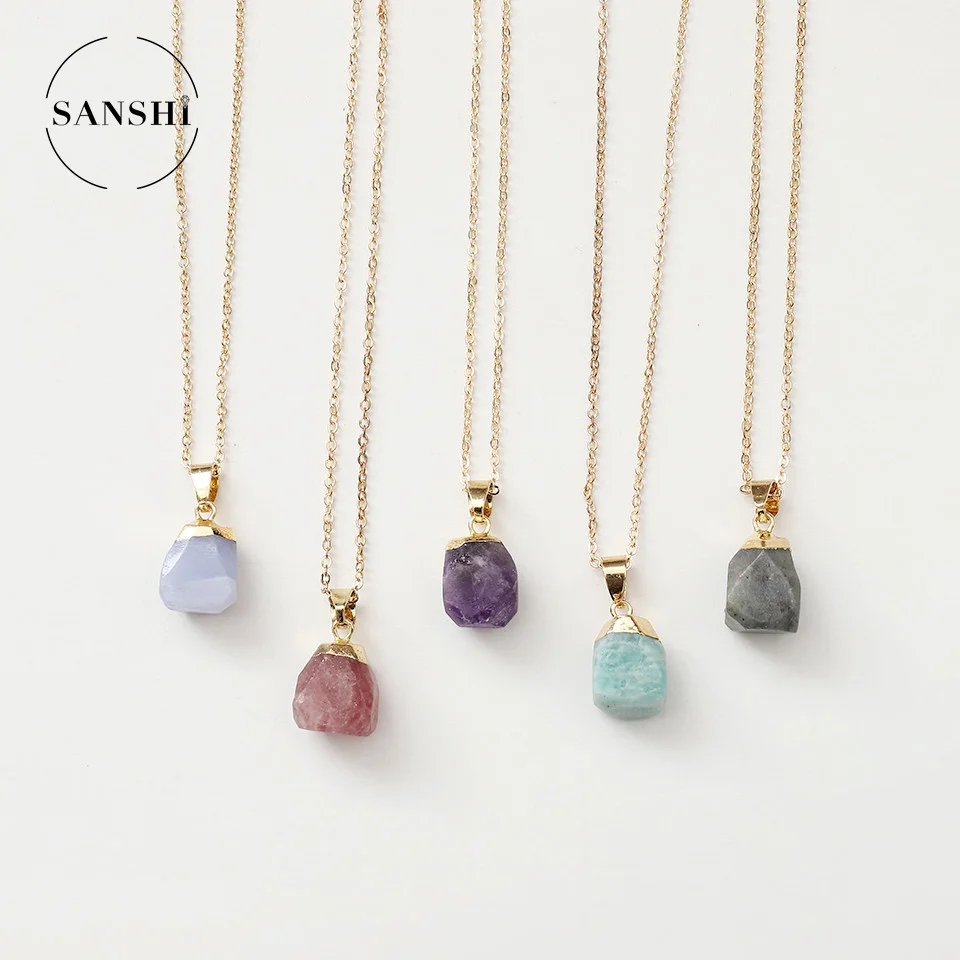 

Bohemian Natural Quartz Irregular Pendant Necklace Stylish Adjustable Chain Quartz Amethyst Amazonite Gemstone Pendant Jewelry