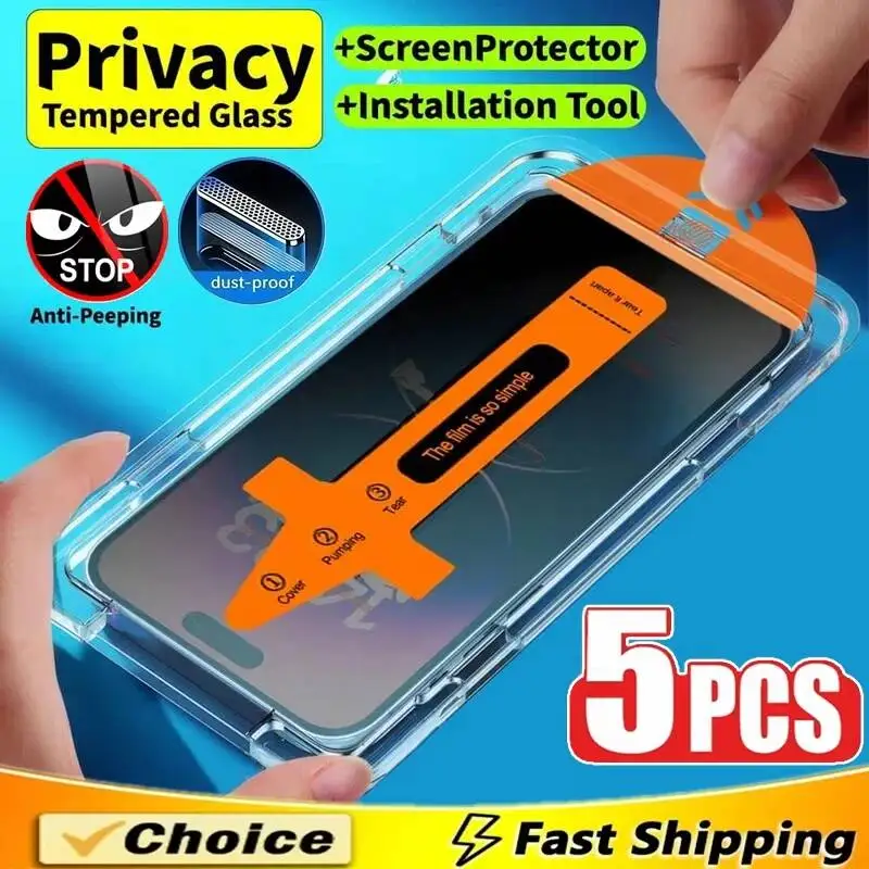 

5Pcs Dust Free Installation Privacy Screen Protector For Redmi Note 14 13 15 12 11 8 9 10 Pro 10C 15C 14C A3 Anti-Spy Glass
