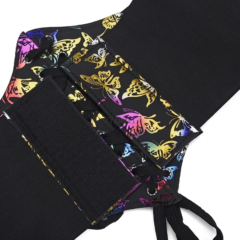 Женский ремень с трендовым принтом и бабочкой, широкий пояс с уплотнением, высокоэластичный ремень с завязками на талии, пара с платьем