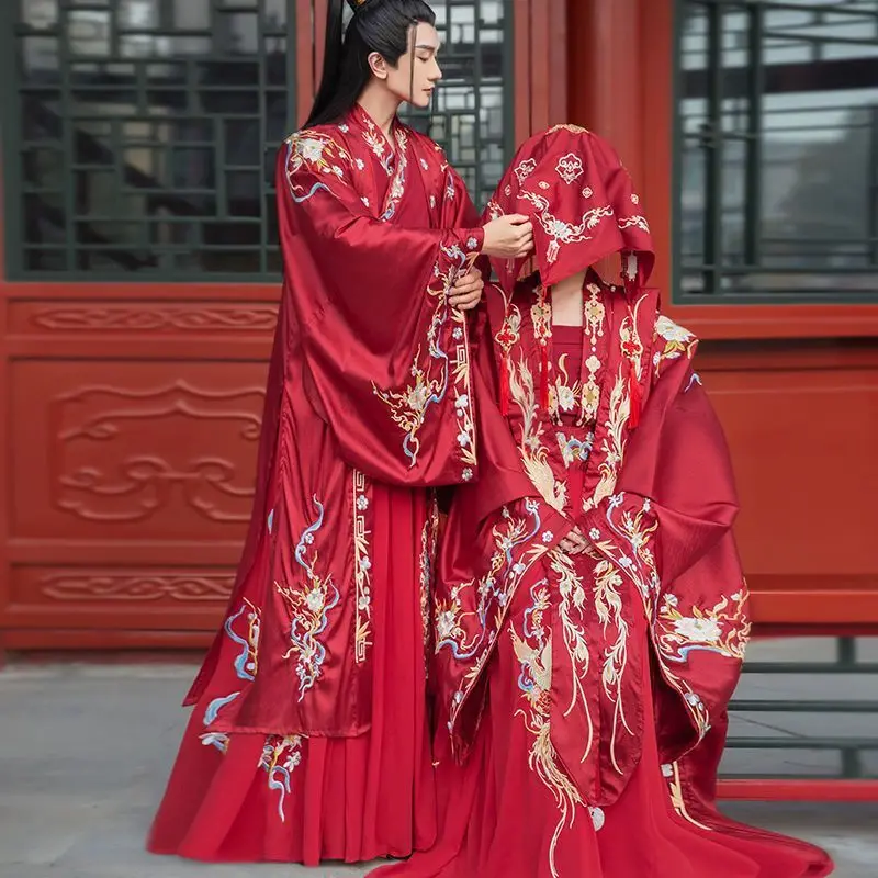 الصينية Hanfu فستان الزفاف للأزواج التصوير تأثيري حلي القديمة الصينية الزفاف Hanfu فستان أحمر مجموعات للرجال والنساء