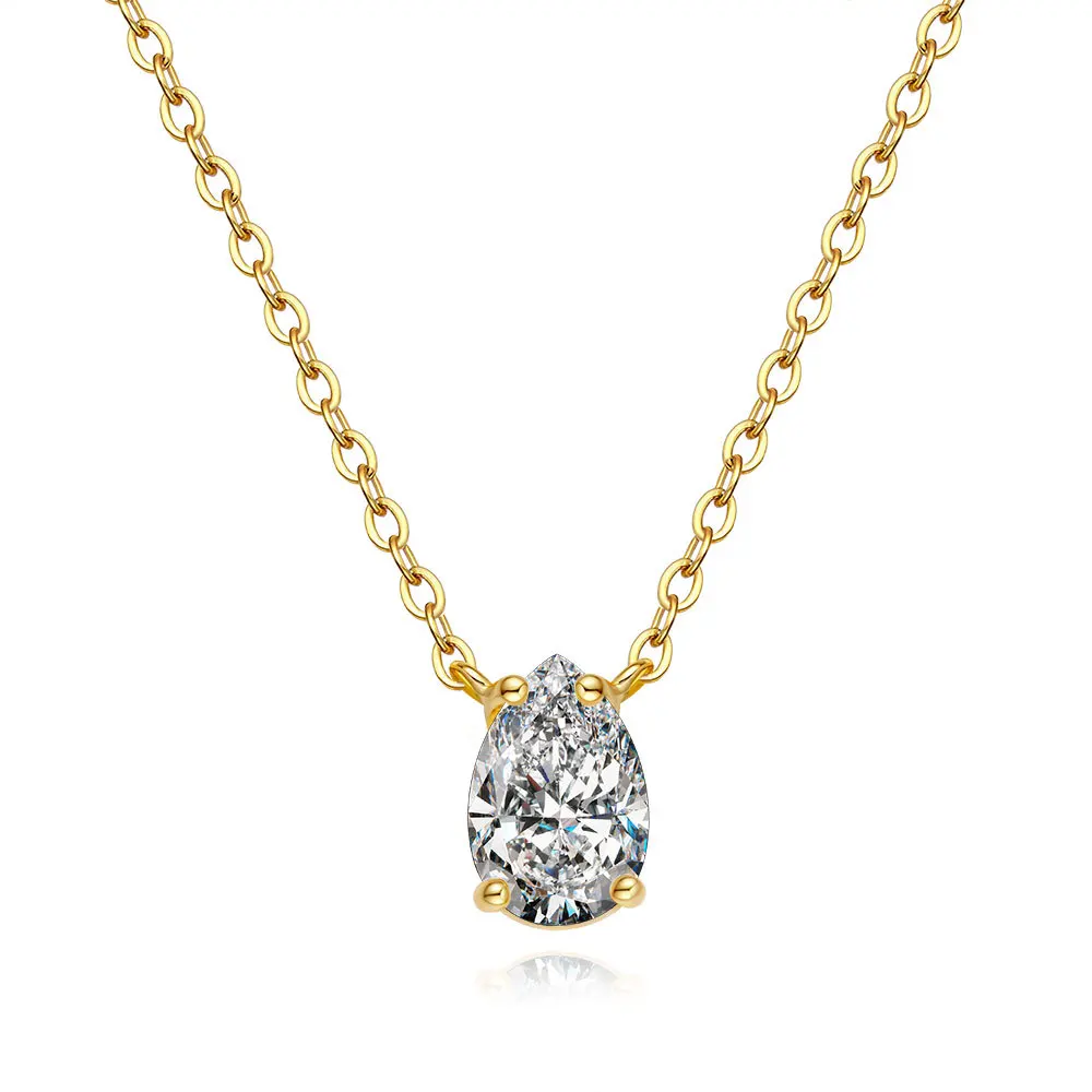 

18K Gold Necklace for Women, Simple Water Droplet Pear Shaped 1-carat Pendant, Versatile Platinum PT950 Collarbone Chain