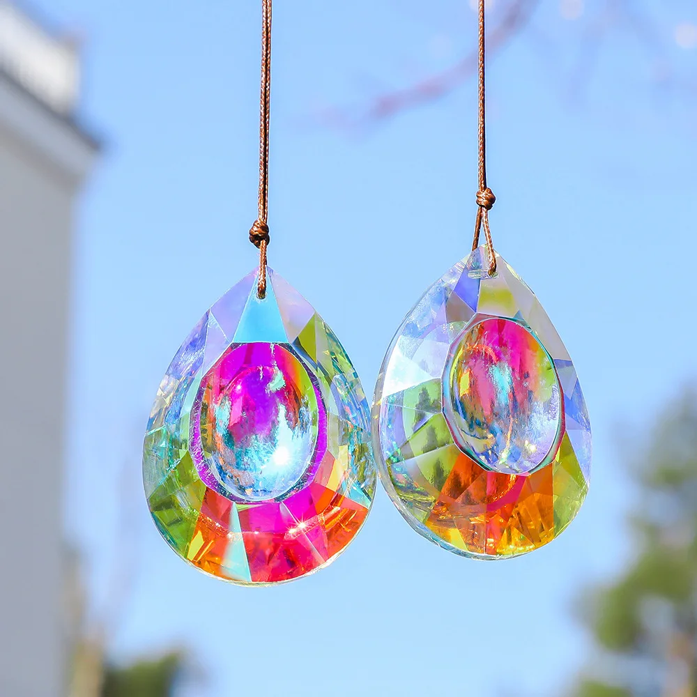 Camal 1PCS K9 Crystal Prisms 60mm Faceted Large Oval Chandelier Crystal Hanging Ornaments DIY Suncatcher Pendants Rainbow Maker
