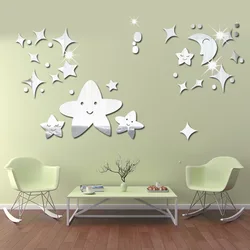 Creatieve Ster Maan Woonkamer Slaapkamer Backgroun Dmirror Muurstickers Acryl Spiegel Diy Decoratieve Stickers Kamer Decoratie