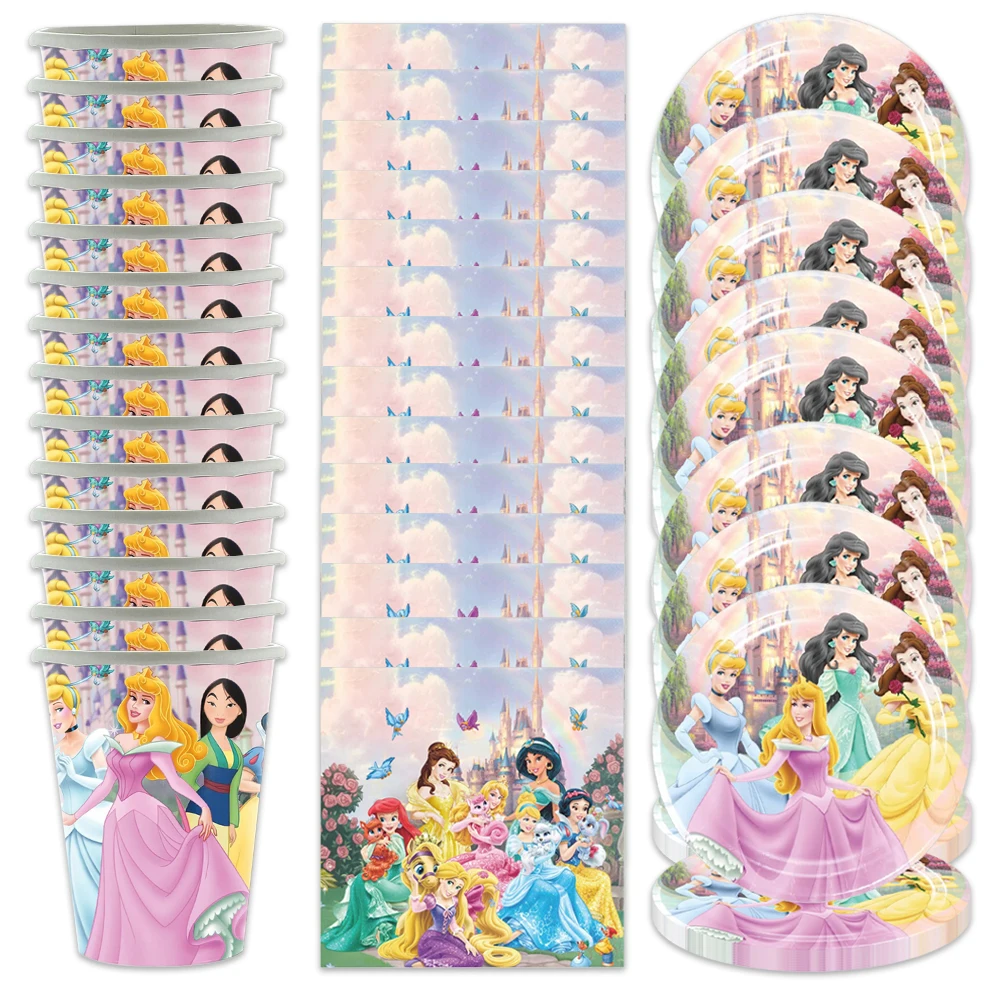 

60pcs Disney Princess Disposable Tableware Set Girl Kids Favors Birthday Party Decoration Paper Plates Cup Napkin Tablecloth