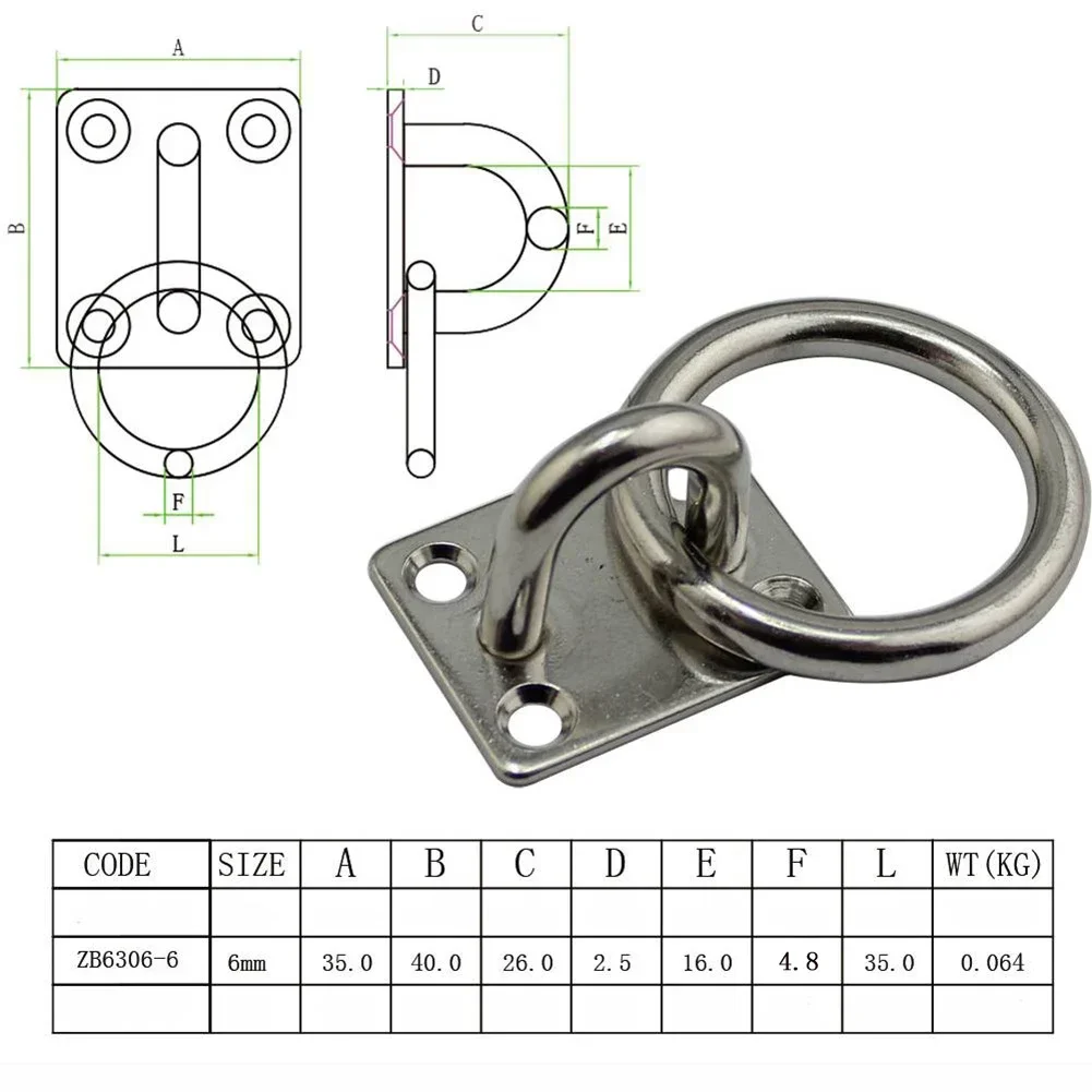 Stainless Steel Marine Eye Plate With Ring Boat Accessories Reliable For Marine Use Securing Lines Equipment Corrosion-Resistant