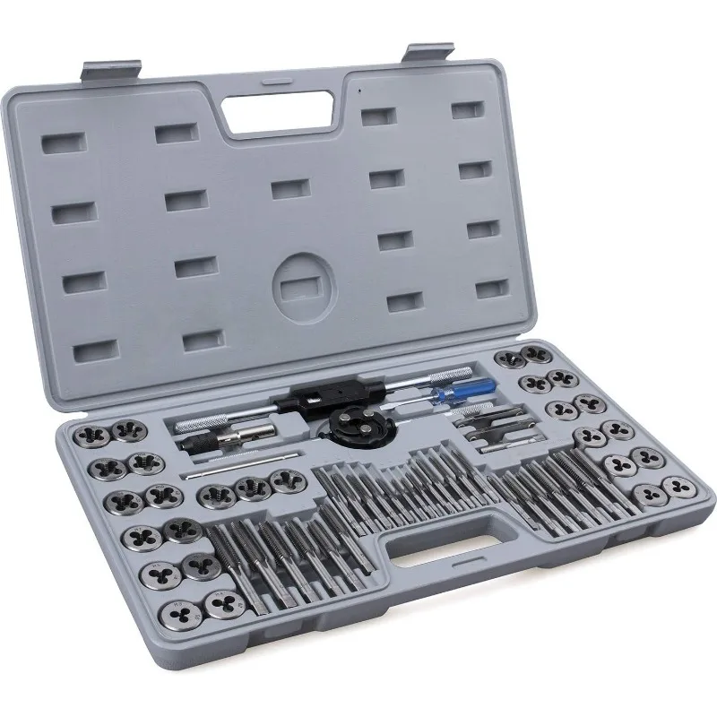 

60-Pc Master Tap and Die Set - Include SAE Inch Size #4 to 1/2” and Metric Size M3 to M12, Coarse and Fine Threads | Essential