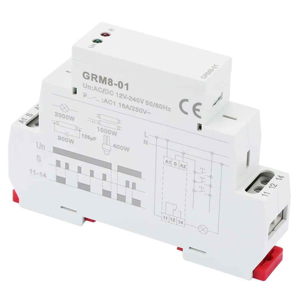 GRM8-01 Impulse Relay 35mm DIN Rail Mount 90*18*64mm Electronic Impulse Relay AC/DC12-240V Impulse Latching Relay