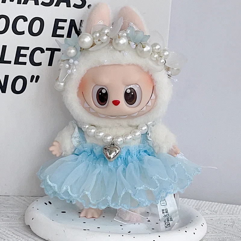 

Labubu 1st-3rd Gen 15/17cm Doll Outfit Sweet Fairycore Pearl Flower Crown & Tulle Dress Sets