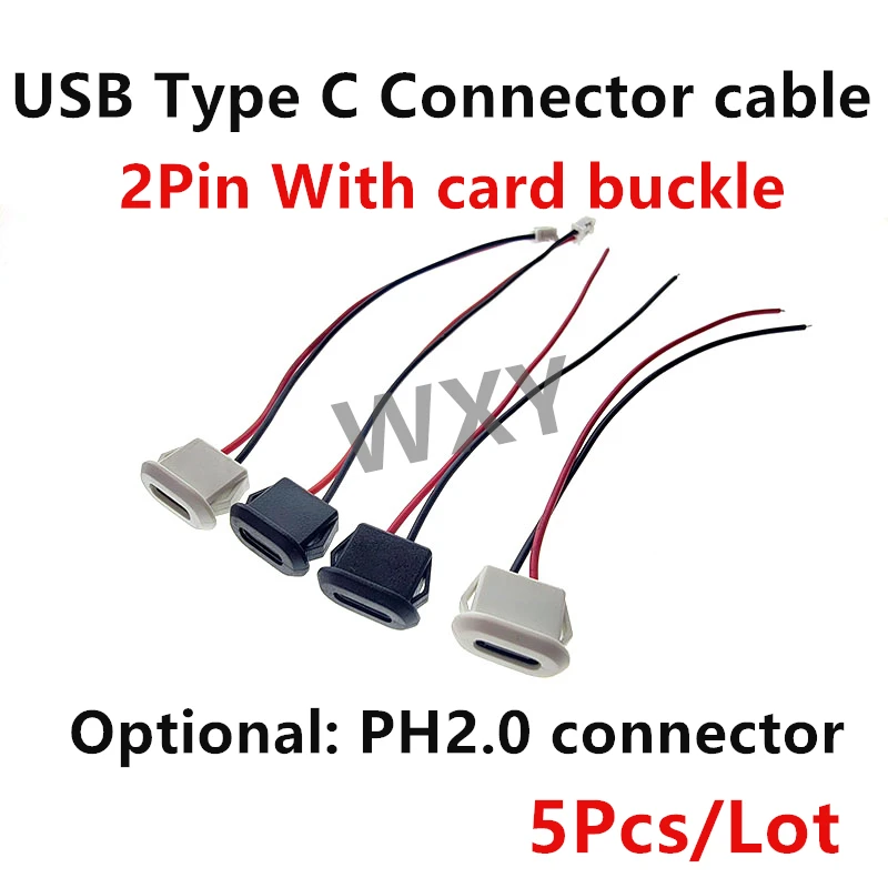 

2Pin 2P USB Type C Connector Jack Female With card buckle 3A High Current Charging Jack Port USB-C Charger Plug Socket