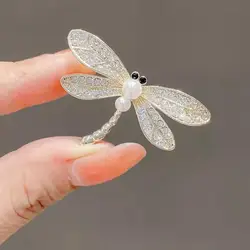 1Pc Fashion Silver Color Dragonfly Brooches Pins Women Rhinestone Pearl Insect Weddings Office Brooch Pins Jewelry Brooches