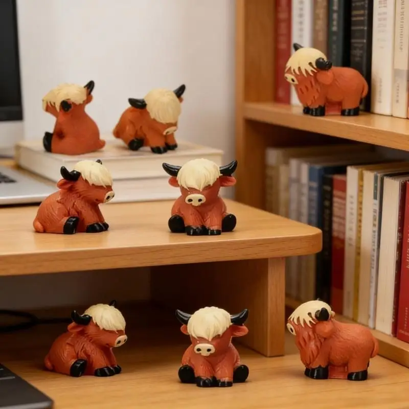  Mini Resin Highlands Cow Figurines Microlandscape Ornament Educational Toy
