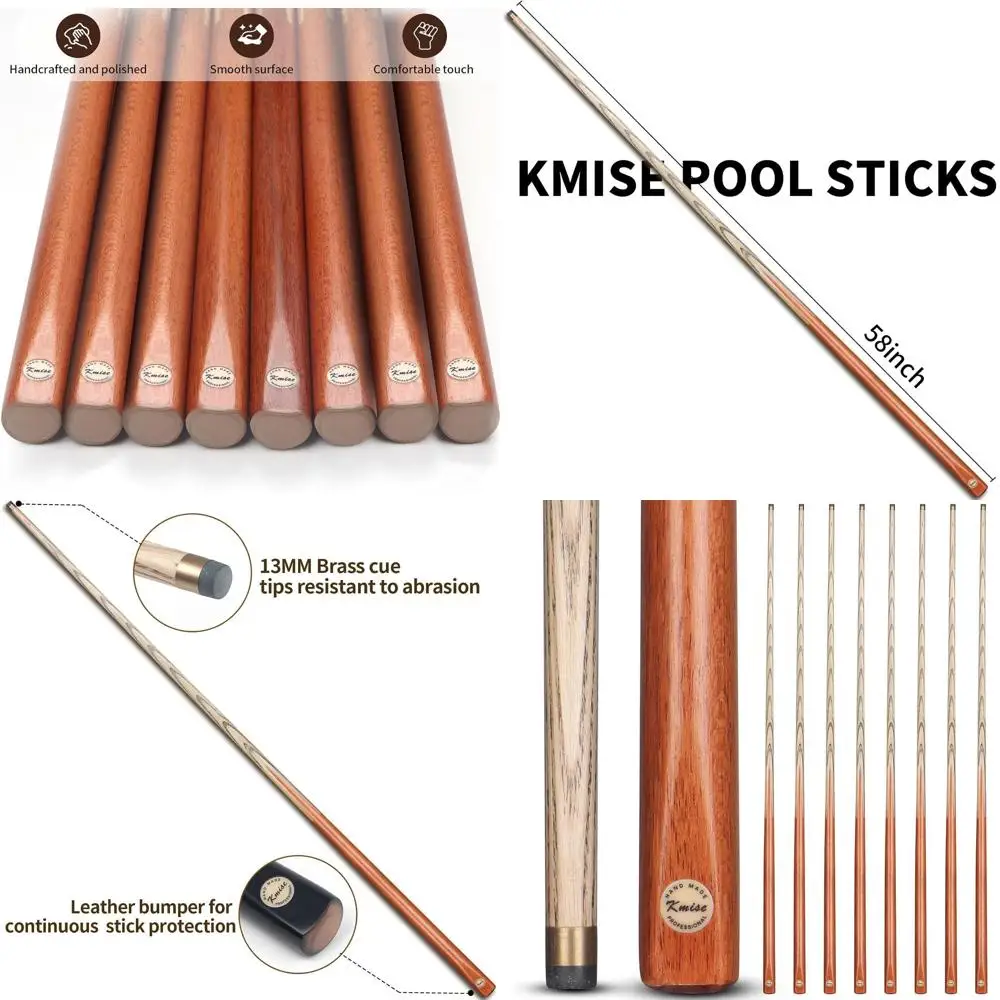 

57-58 Hardwood Professional Pool Cue Set, 4/6/8 Pieces, One-Piece Sticks 20OZ with 13MM Tips, Ideal for Home Billiard Room