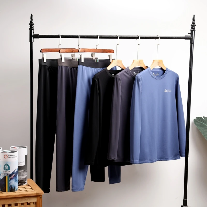 Men's Thermal Underwear Set Ultrine Fce Linen Large Elastici Warmth Storage Autumn Winter Home Clothes Small round Ne