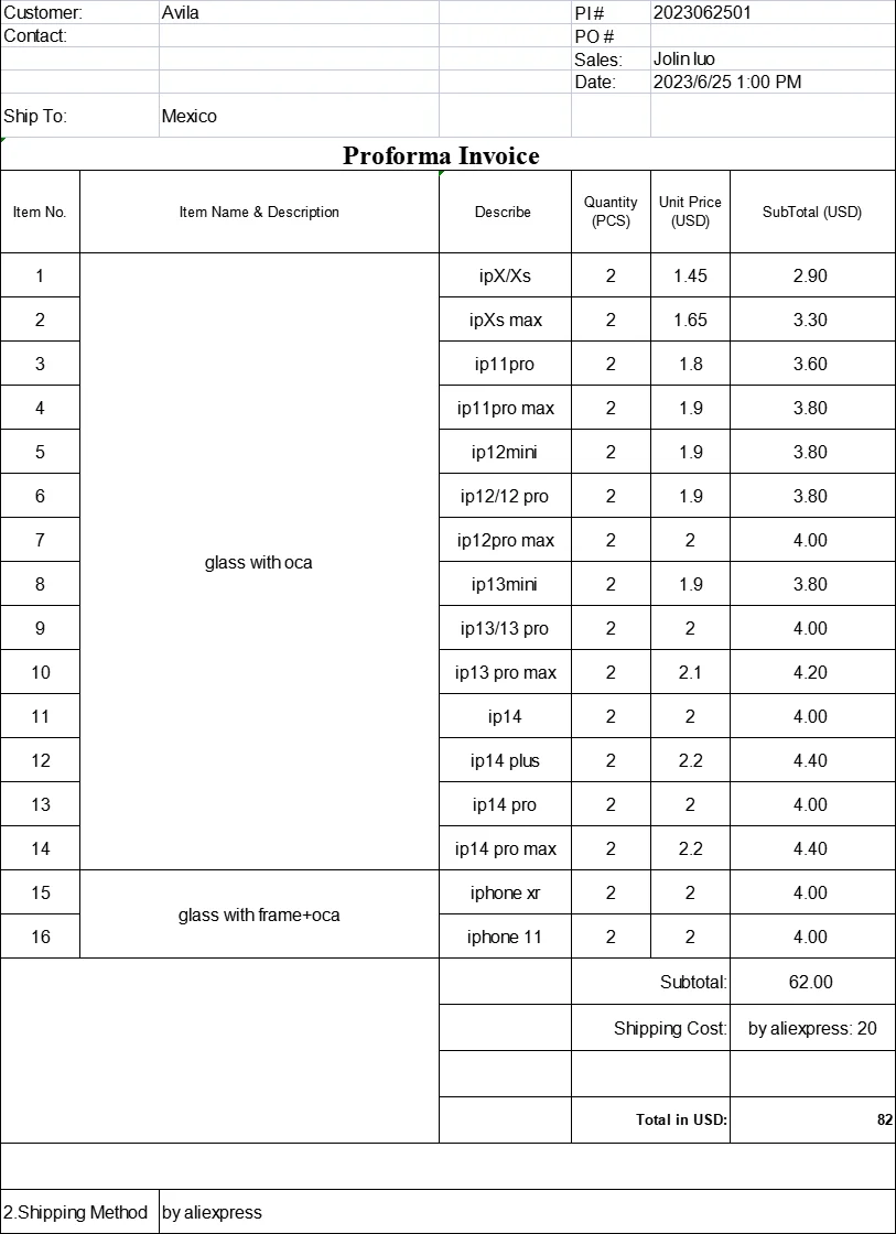 

Special product To send goods According to the Invoice