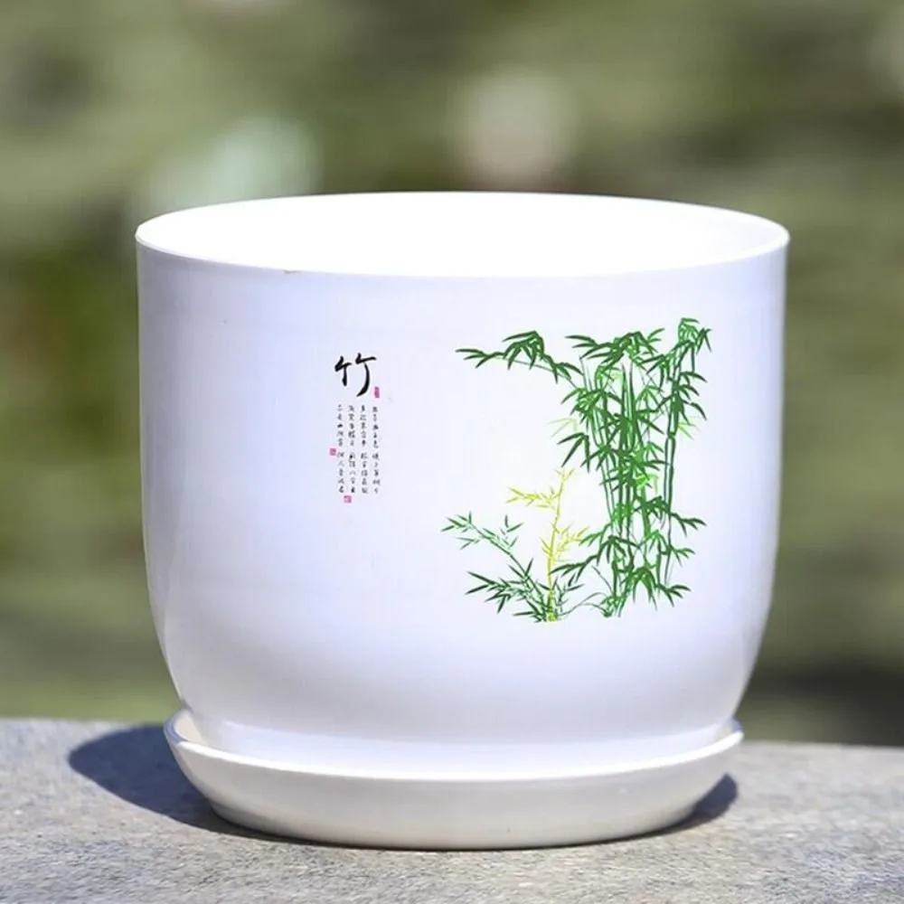 Extra Large Plastic Flower Pot White With Tray PP Resin Flower Pot Round Breathable Imitation Porcelain Indoor Flowers