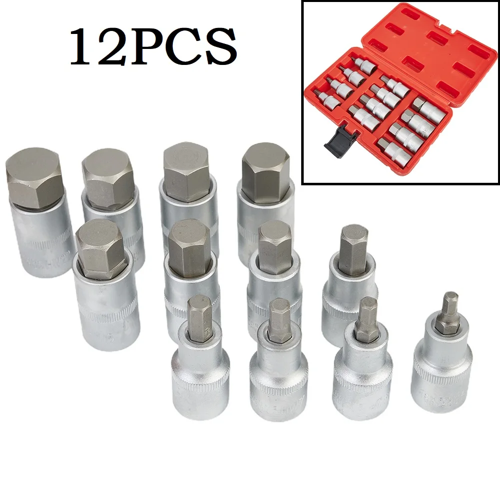 12Pcs 1/2 Inch Drive Hex Socket Set H5-H22 Chrome Vanadium Steel Tamper Proof Security Wrench Bits For Hand Tools Workshop Equip