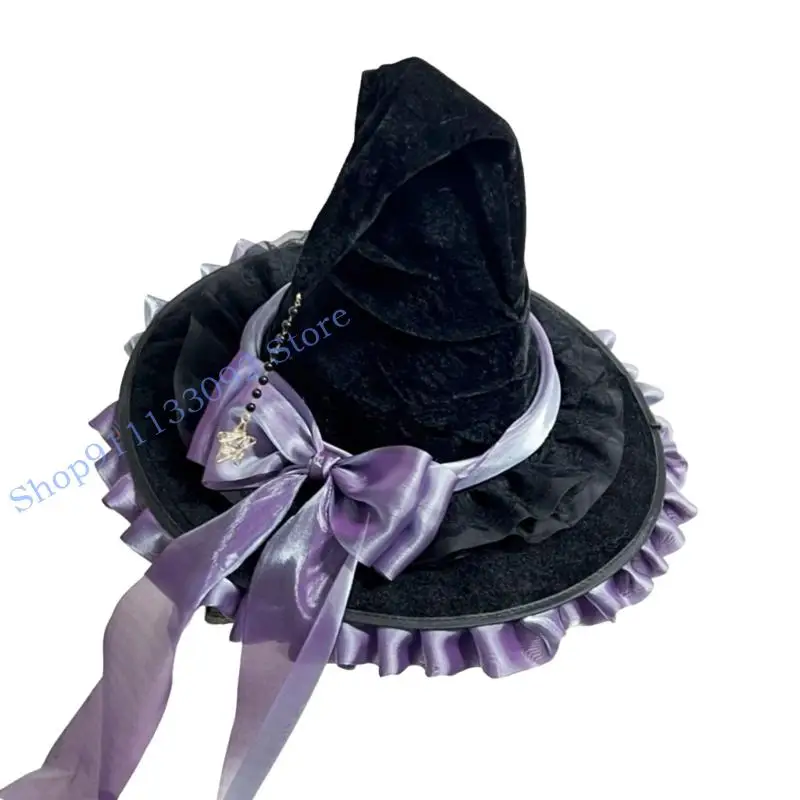 H9ED هالوين قبعة الساحرة معالج القبعات للنساء الفتيات هدايا زي الهالوين التأثيري تنكرات الكرنفالات زينة الحفلات #3