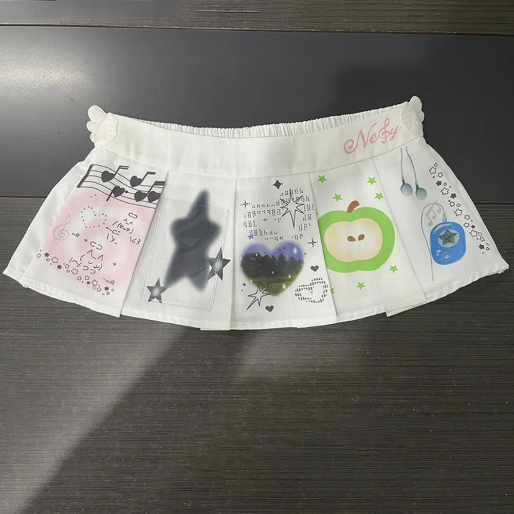 

Casual Cartoon Mini Skirt Harajuku Lace-up Design Ruched Skirts High Waist Y2K Streetwear Lace Up Ruffles Skirt