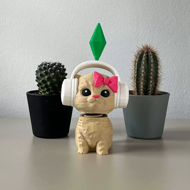 Niedliche tanzende Katze mit Plumbob als Auto-Accessoire, von The Sims inspirierte Katzenfigur, kreatives Armaturenbrett-Dekor für Autoinnenraum und Schreibtisch.