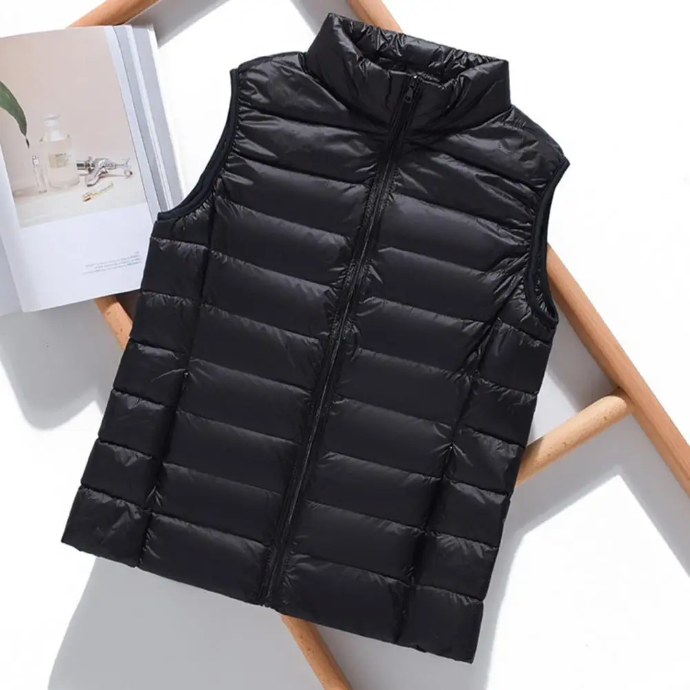 Sleeveless Outerwear Women's Winter Padded Vest with Zipper Closure Stand Collar Sleeveless Design Solid for Outdoor for Cold