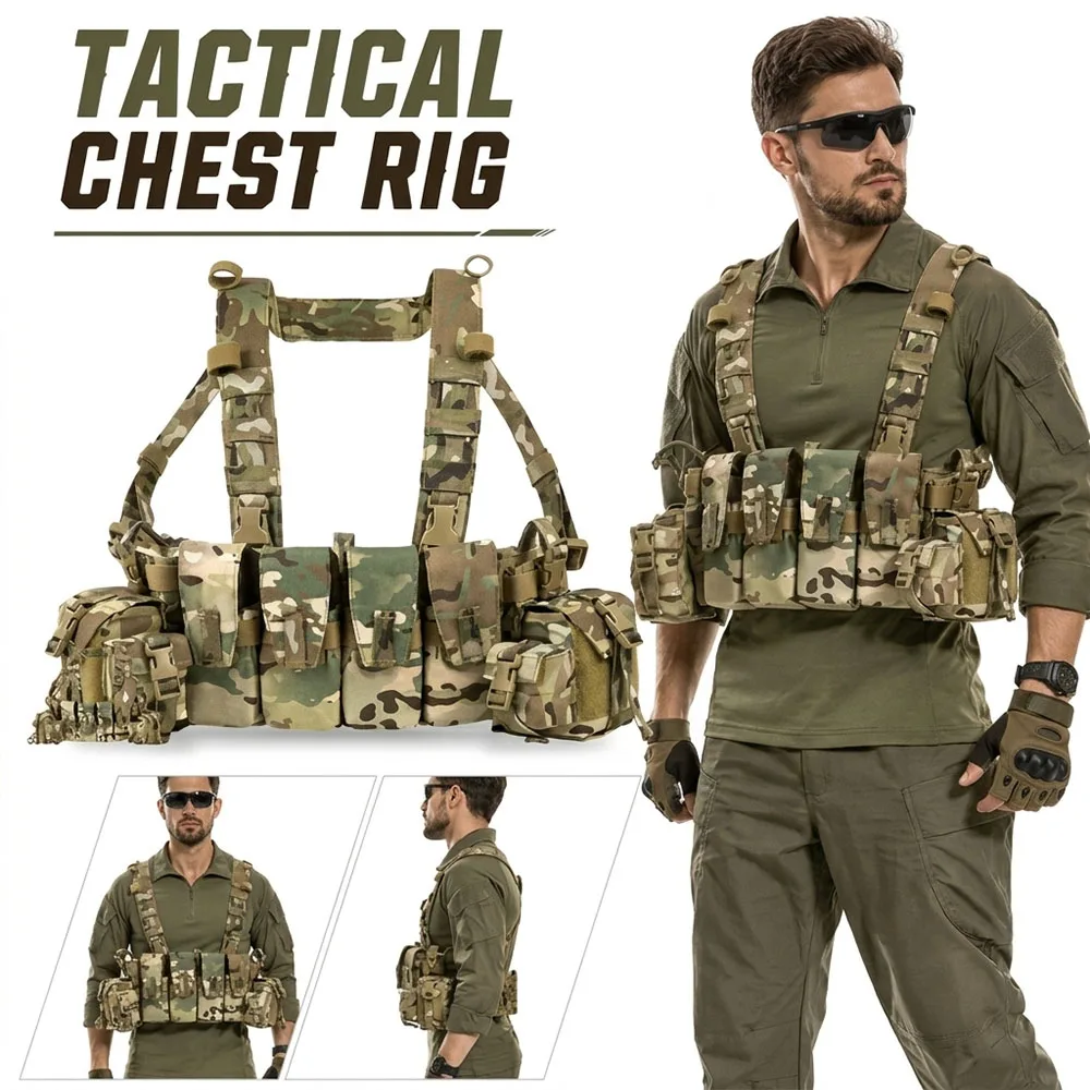 Modular Tactical Chest Rig Multicam Recon Vest MOLLE Load Bearing Gear Map Admin Pack for Airsoft CS Paintball Hunting Shooting