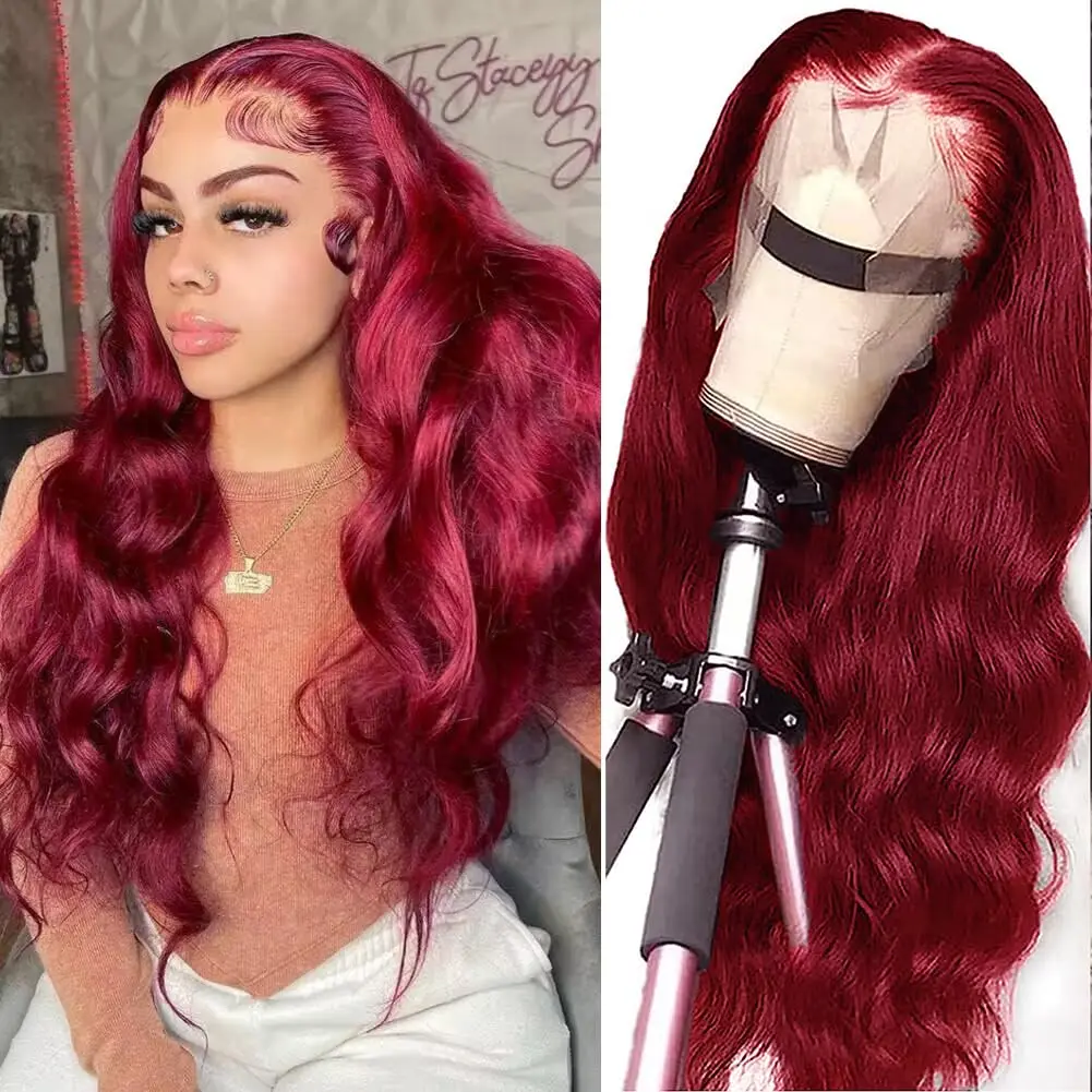 

Burgundy Lace Front Wigs Human Hair 99j 13X4 Colored Pre-Plucked Peruvian Body Wave Lace Front Wigs for Black Women 150 Density