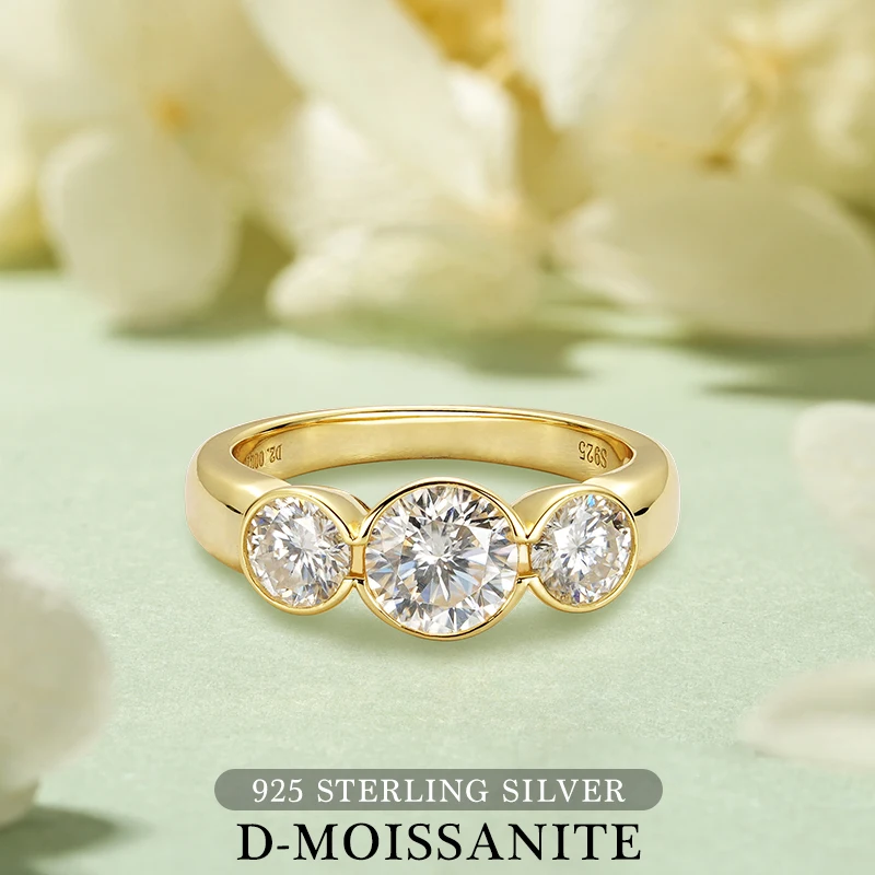 

Sparkling All Moissanite D2CTTW 6.5MM 5MM for Women 3 Stones Wedding Band Rings 100% Sterling Silver Engagement Ring Jewelry