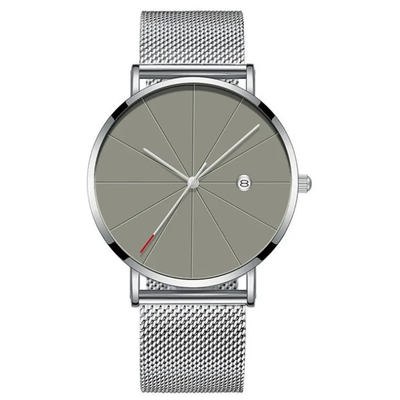 2025 Men's Stainless Steel Quartz Watch with Calendar Mesh Handheld Design Creative Customizable Timepiece for Men