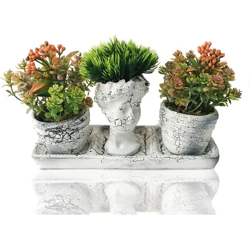 Crack Pattern Ceramic Pots 3 Pcs Artificial Flowers Decorative With Helen Issued 15 cm Size