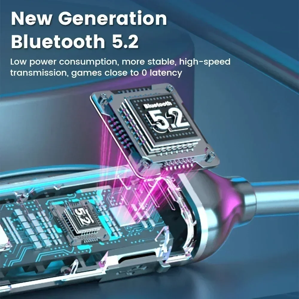 Wireless Earphones Bluetooth 5.2 Neckband Headphones Gaming LED Display HIFI Headset Sports TWS Earbuds With Mic Support TF Card