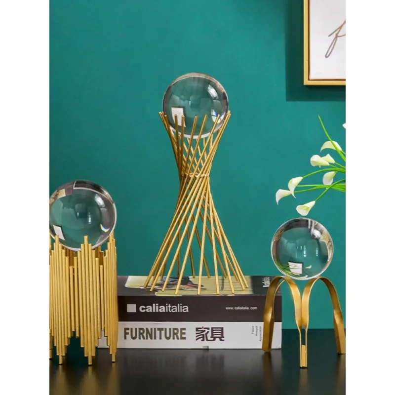 Nordic light luxury metal crystal ball knick-knacks, high-end home living room, entryway, office, desktop, wine cabinet decorati