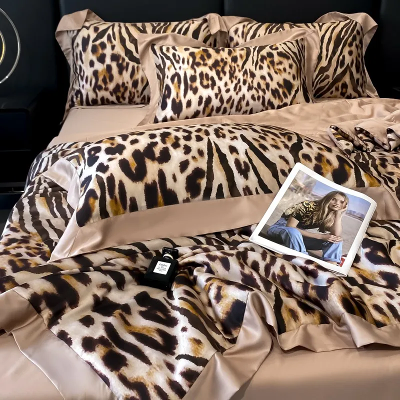 Imagem -05 - Leopard Print Edredon para Hot Dormirers Fresco Sedoso Macio ao Toque Fronhas com Folhas Planas Eucalyptus Lyocell