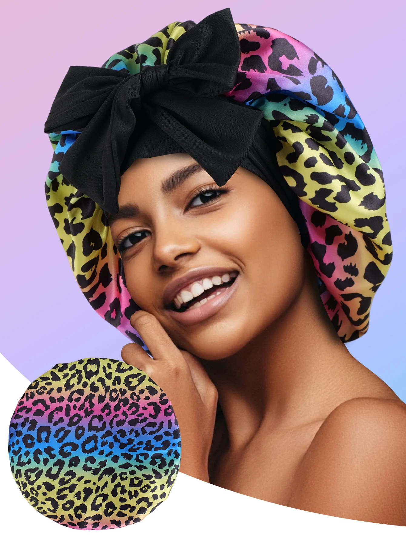 

Colorful Leopard Print Sleep Cap with Bowtie for Ladies Soft Comfortable Material Ideal for Students Couples And Festival Gifts