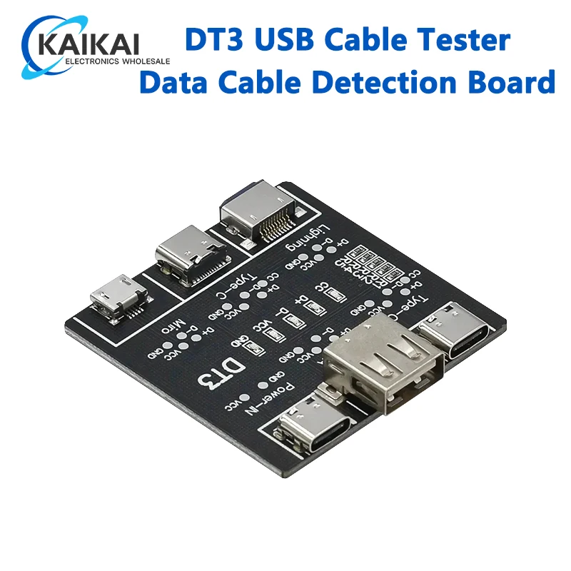 DT3 USB Cable Tester Data Cable Detection Board for IOS Android Micro Type-C Short Circuit on-Off Switching Test Board Tool