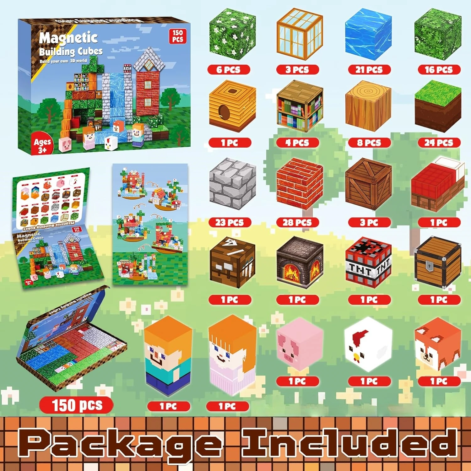 Azulejos magnéticos de animales del bosque, juego de construcción creativo de 150 Uds., juguetes educativos STEM, rompecabezas 3D, decoración artesanal, Idea de regalo de vacaciones