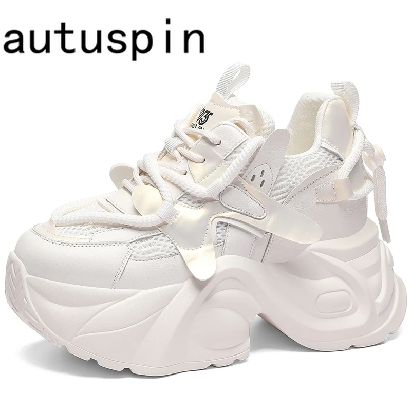 

AUTUSPIN High Platform Women Sneaker Fashion Quality Leather Street Style Sports Shoes Female Round Toe Lace Up Sneakers Woman