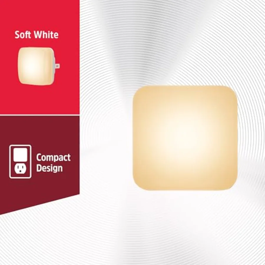 Mini Square LED Night Light, Plug-in, Dusk to Dawn Sensor, Compact, Ambient Lighting, for or Adults, Bedroom, Bathroom, Nursery